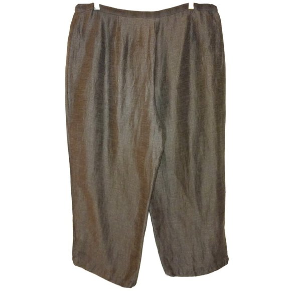 EILEEN FISHER Large Charcoal Cropped Linen/Cotton Pants Clasp Closure 22" inseam - Picture 4 of 4